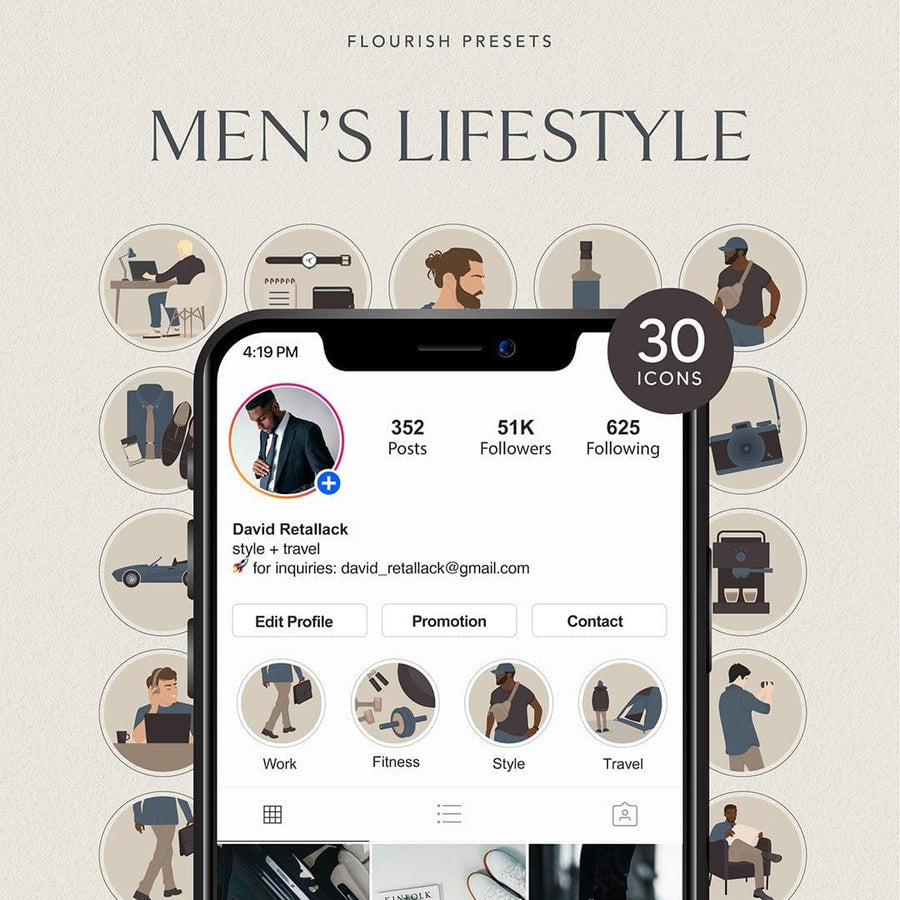 Men's Lifestyle - IG Highlight Covers from Flourish Presets: Lightroom Presets & LUTs - Just $7! Shop now at Flourish Presets.