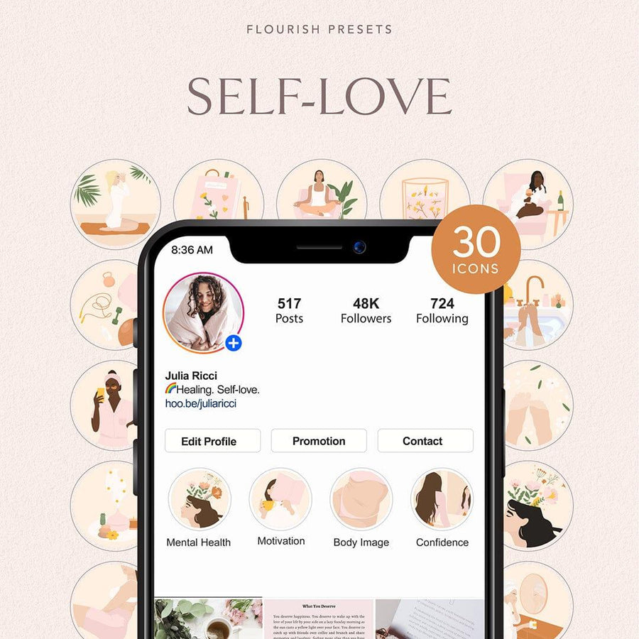 Self Highlights Self-Love IG Highlight Covers | Flourish Presets
